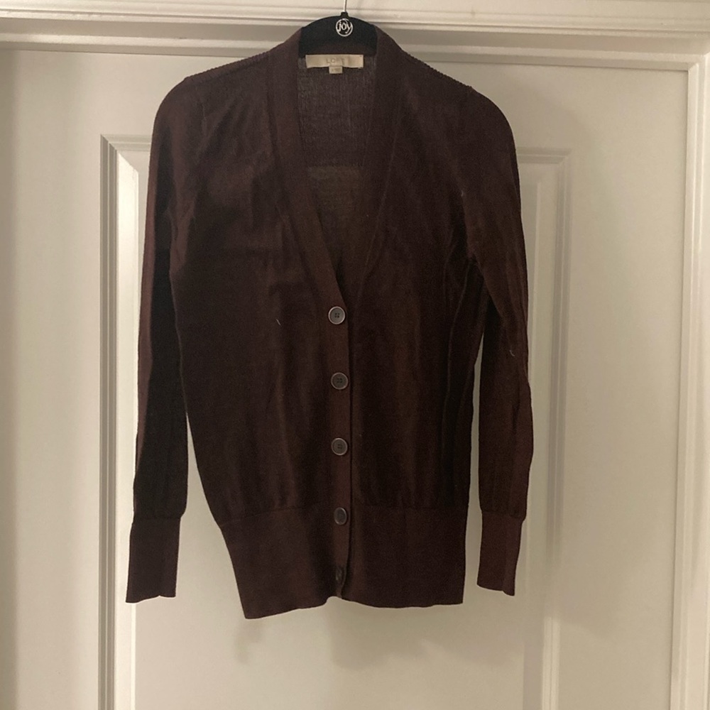 LOFT Maroon Cardigan Sweater Classic Knit Design